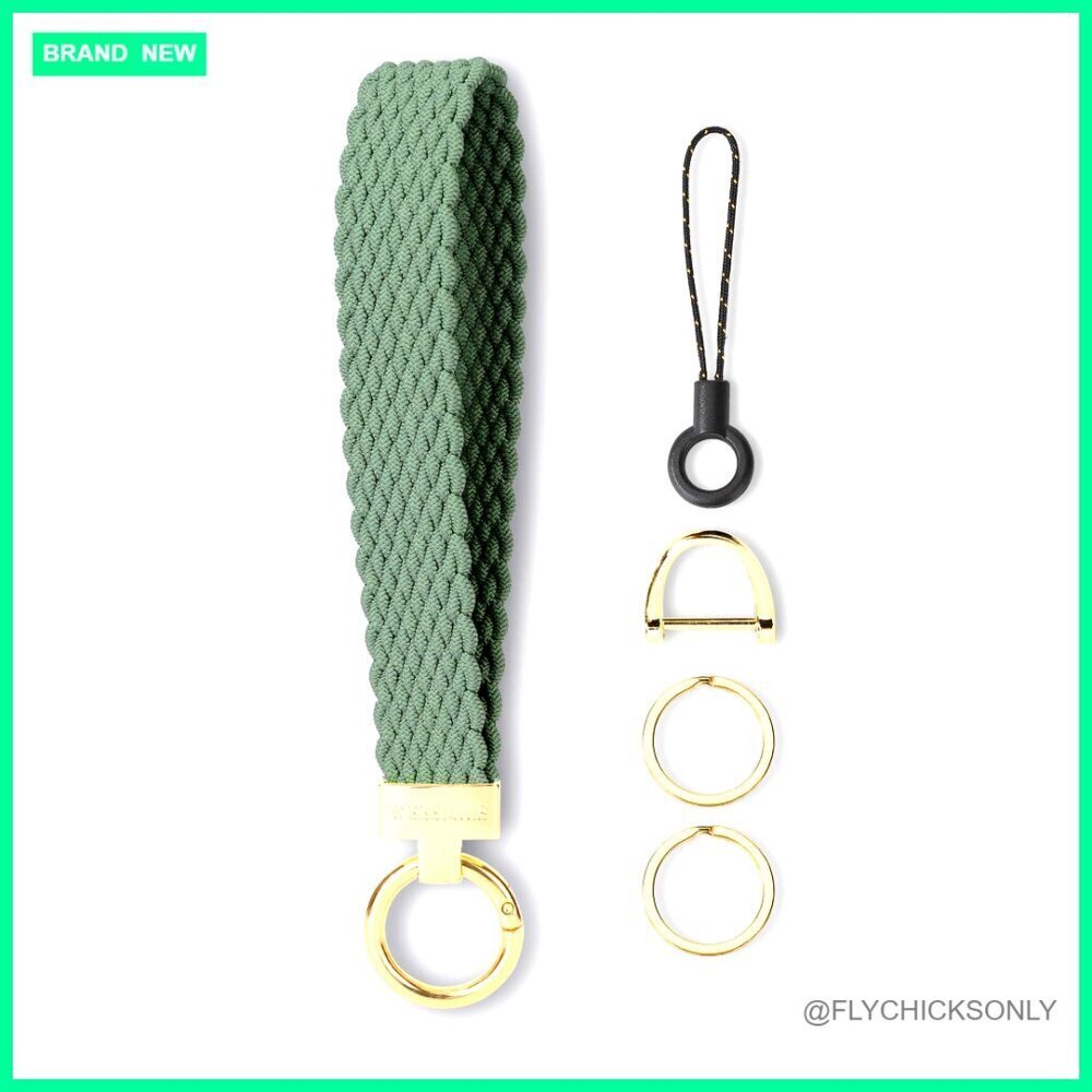 Stretchy Braided Keychain Wristlet with D-Ring & Keyrings, 7" Length